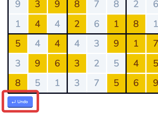 How to play Swudoku - Image showing the "undo" button on a Swudoku board